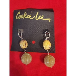 Cookie Lee Faux‎ Jade Earrings 2" long